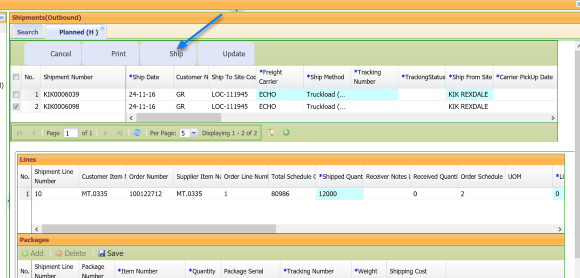 Ship Confirm the planned shipment