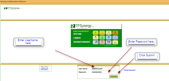 Step 1 Login Screen in TPSynergy application